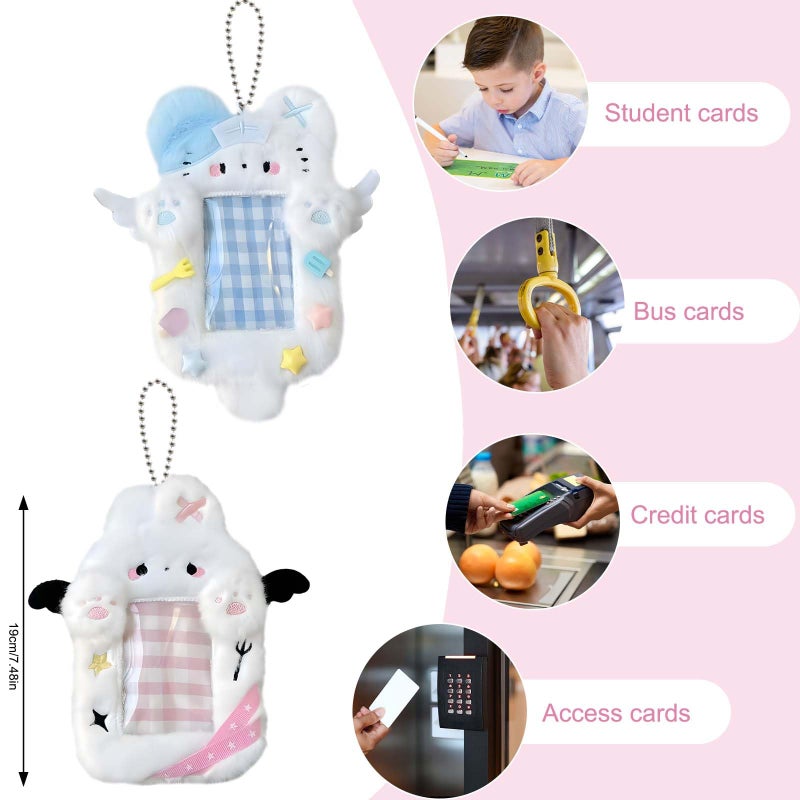 Roioiow 2 Pieces Kitten & Rabbit Plush Badge Holders with Wings | Photocard Display Case | Protective Sleeves for Bus, ID, and Student Cards | Cartoon Animal Design with Clear Window - Image 5