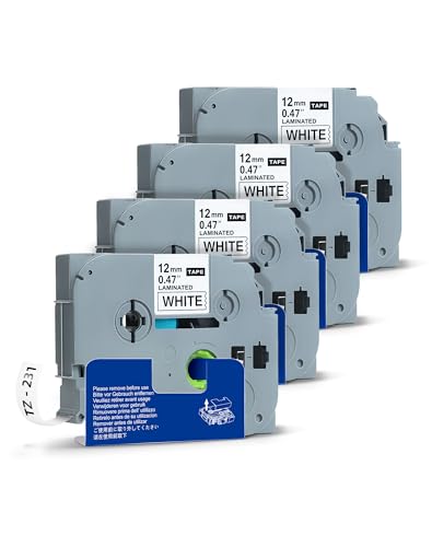 BPXX Replace Brother P-Touch Label Tape, Label Maker Tape Refill 4 Packs, Tze Tapes 12mm 0.47 Laminated White TZe-231 Tze Tz 231 Tapes Compatible with Brother PT-D210 D220 D410 D600 H110 Etc - Image 1