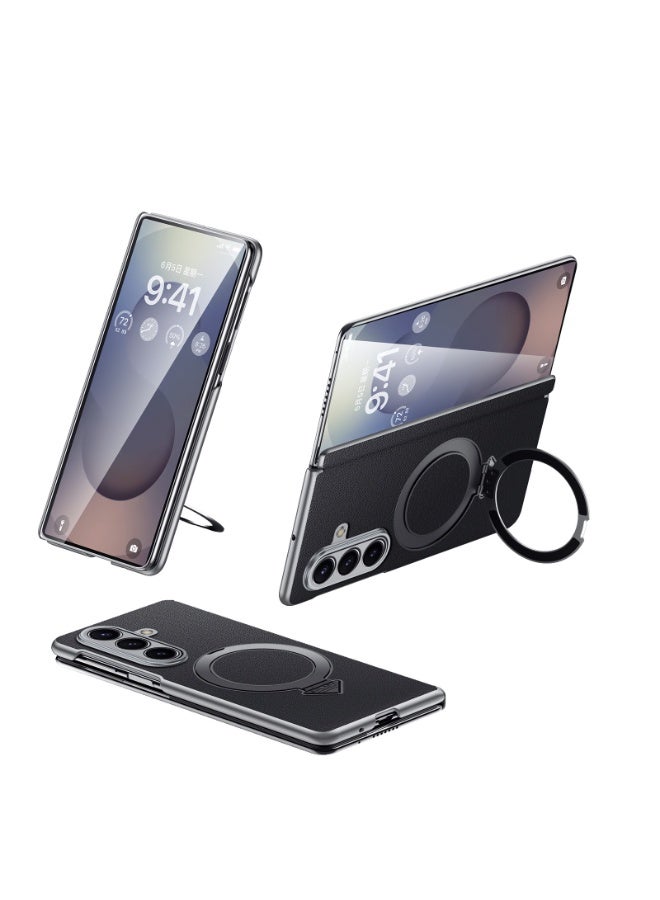 SULADA Genuine Leather for Samsung Galaxy Z Fold 7 Case, with Magnetic Kickstand, Hinge Cover Camera Protection, Black - Image 1