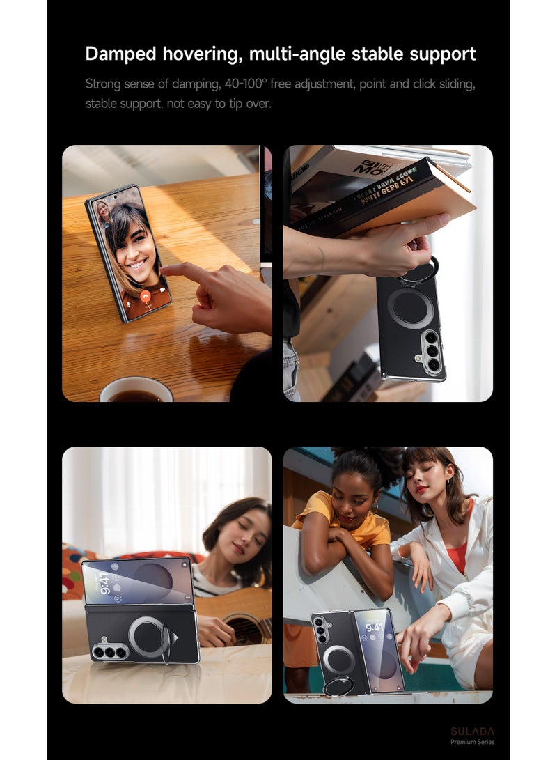 SULADA Genuine Leather for Samsung Galaxy Z Fold 7 Case, with Magnetic Kickstand, Hinge Cover Camera Protection, Black - Image 4