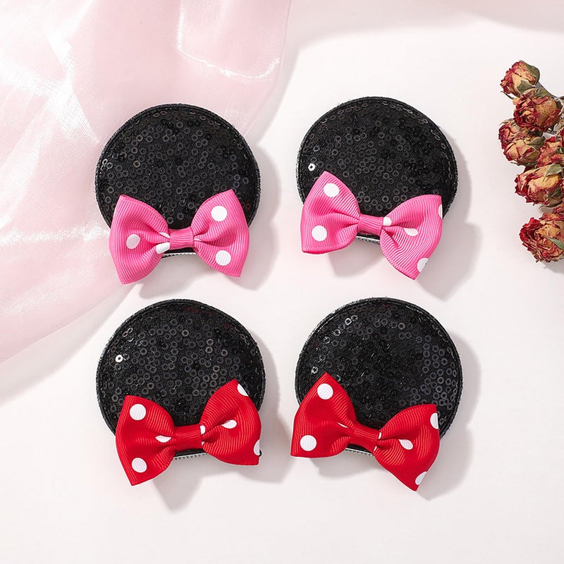 Ayesha Mouse Ears Hair Clips Mouse Ears for Girls Sequin Mouse Bows Barrettes Mice Ears Polka Dot Bows Mouse Hair Accessories for Kids Costume Party 4PCS - Image 2