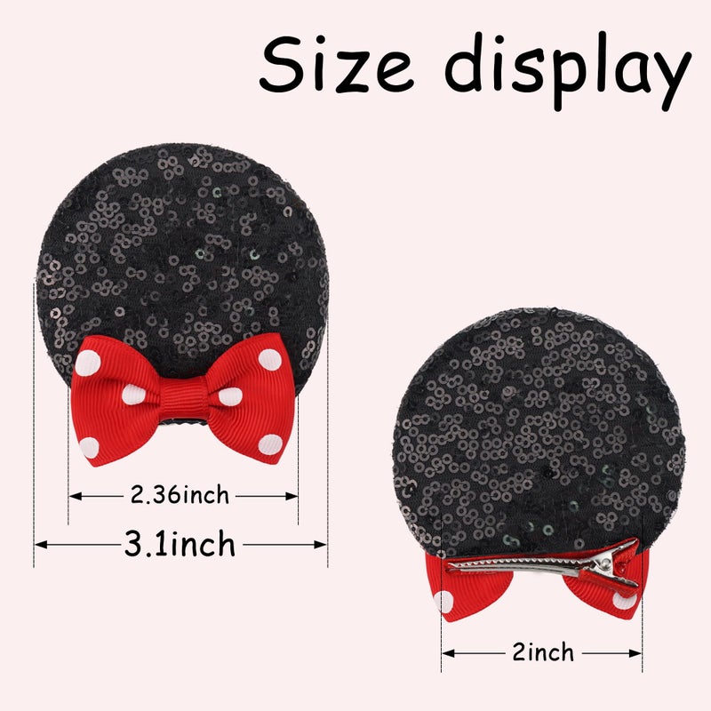 Ayesha Mouse Ears Hair Clips Mouse Ears for Girls Sequin Mouse Bows Barrettes Mice Ears Polka Dot Bows Mouse Hair Accessories for Kids Costume Party 4PCS - Image 4