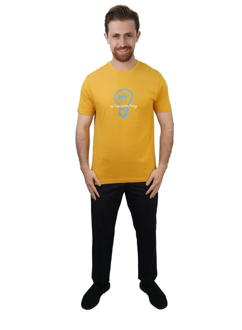 جيوردانو تيشيرت رجالي قطني بقصة ضيقة وطبعة رسالة