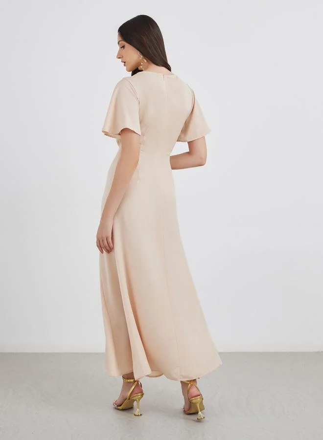 Styli Styli Satin Gathered Detail A-Line Maxi Dress