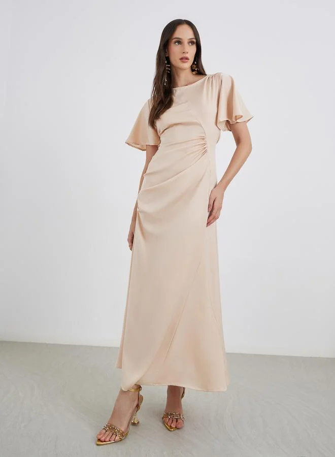 Styli Styli Satin Gathered Detail A-Line Maxi Dress