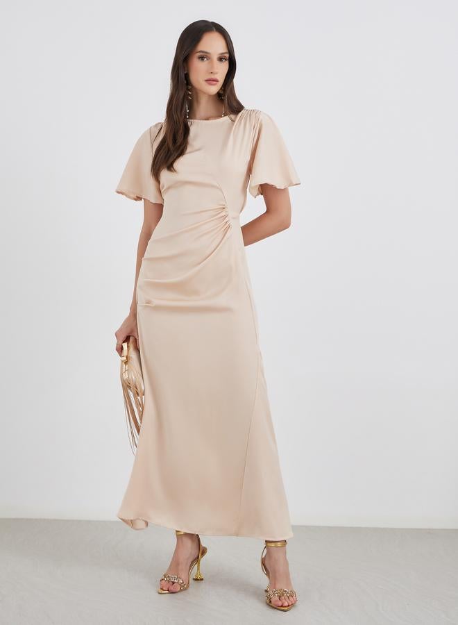 Styli Satin Gathered Detail A-Line Maxi Dress - Image 1