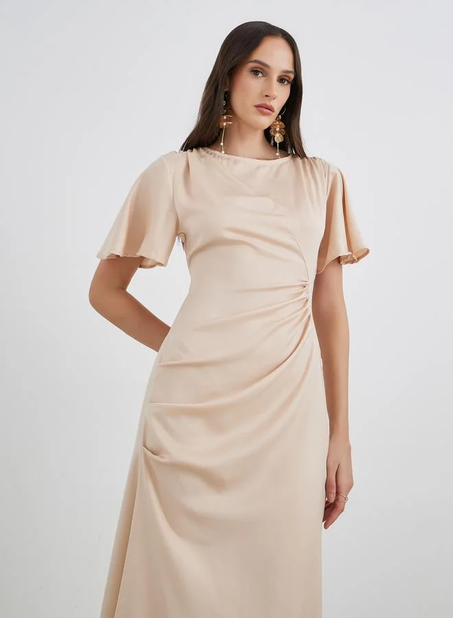 Styli Styli Satin Gathered Detail A-Line Maxi Dress