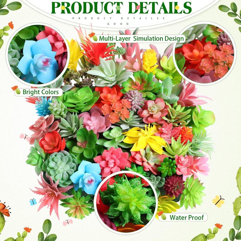 WILLBOND 100 Pcs Succulents Plants Artificial Fake Succulents Bulk Artificial Succulents Unpotted Realistic Plants Assorted Textured Succulent Succulent Plastic Cactus Stems Decoration (Fresh Style) - Image 4
