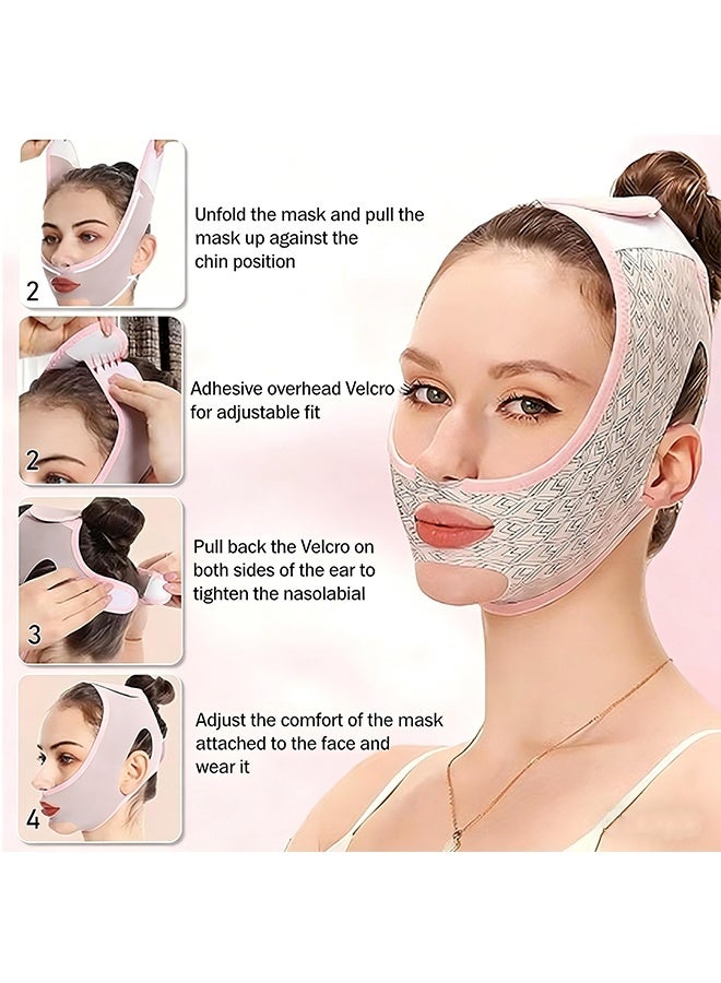قناع نوم لنحت الوجه الجميل، قناع للذقن المزدوج، حزام لتصغير الوجه، حزام رفع على شكل V، قناع رفع الوجه قابل لإعادة الاستخدام، رباط فائق النحافة ليّن وقابل للتنفس - Image 5