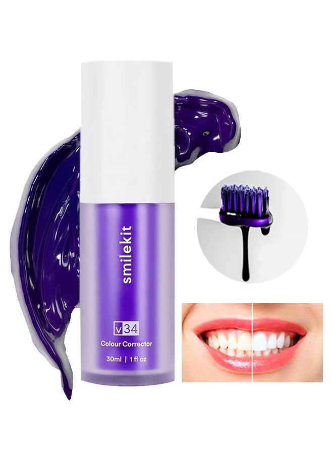 SMILEKIT v34 Colour Corrector, Purple Teeth Whitening, Tooth Stain Removal, Teeth Whitening Booster, Purple Toothpaste, Colour Correcting - Image 1