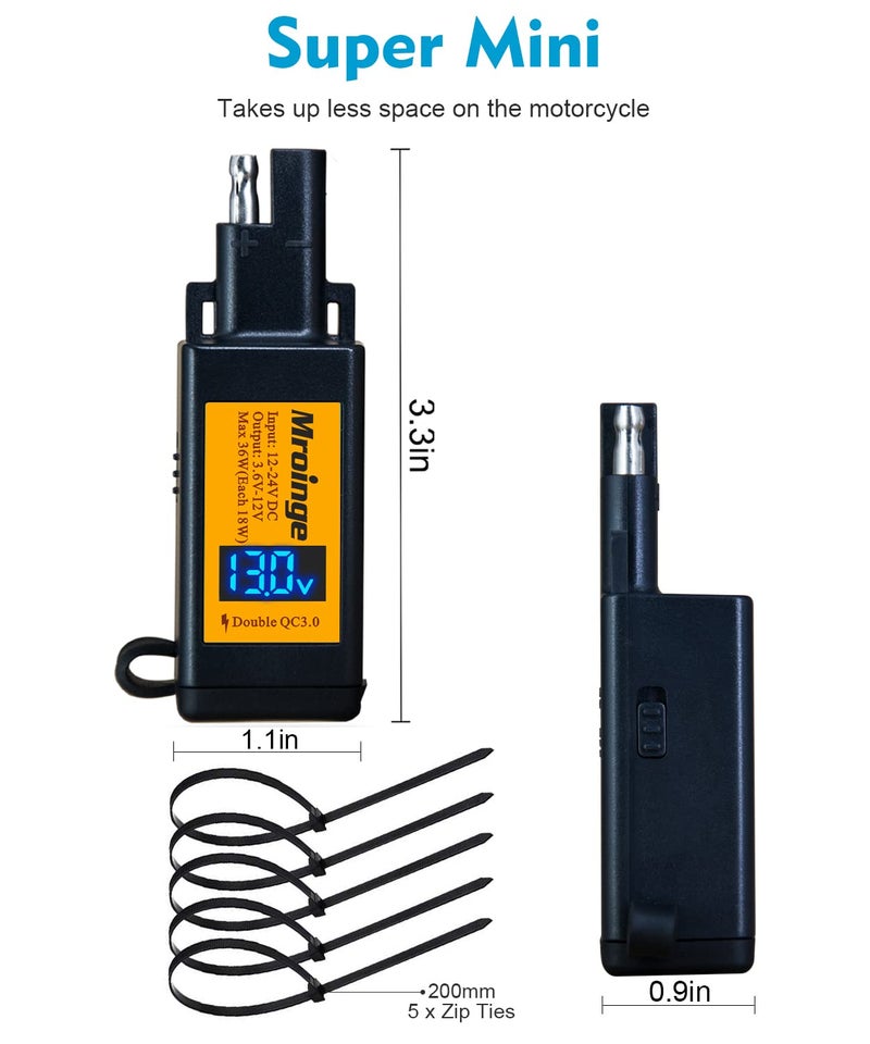 Mroinge Motorcycle USB Charger, Mroinge 6.8A SAE to USB Adapter Dual Port QC3.0/2.0 Fast Charge, with Voltmeter/Ammeter & ON/Off Switch & 10A Fuse, Perfect for Your Phone or Smart Device Charging - Image 5