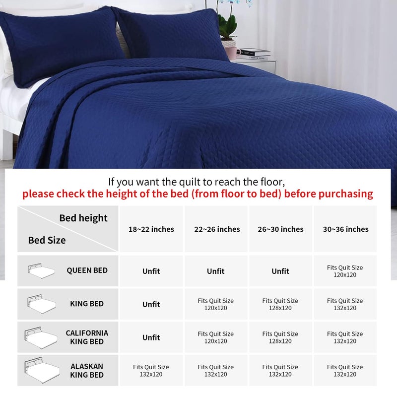 HOMBYS 3 Piece Oversized King Quilt Set Bedspread 128x120 Reversible Lightweight Coverlet Summer Comforter Set (Super King Plus(128x120), Navy) - Image 3