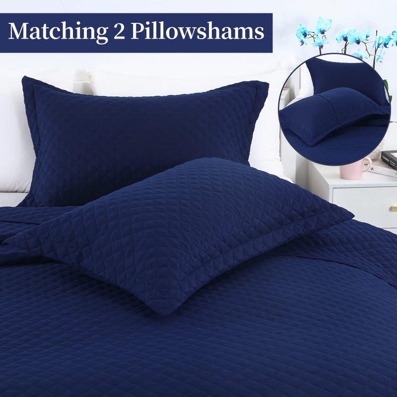 HOMBYS 3 Piece Oversized King Quilt Set Bedspread 128x120 Reversible Lightweight Coverlet Summer Comforter Set (Super King Plus(128x120), Navy) - Image 4