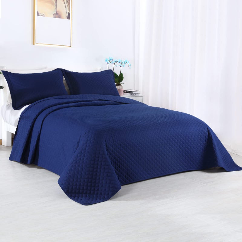 HOMBYS 3 Piece Oversized King Quilt Set Bedspread 128x120 Reversible Lightweight Coverlet Summer Comforter Set (Super King Plus(128x120), Navy) - Image 2