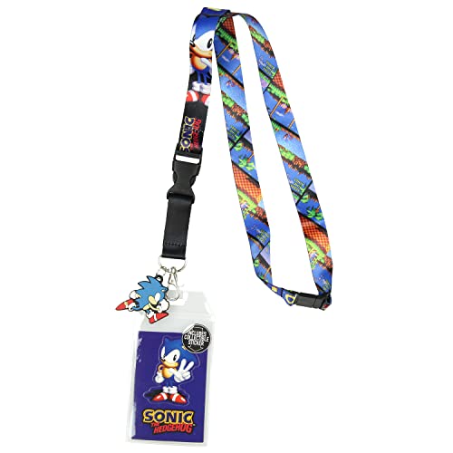 Bioworld Sonic The Hedgehog Lanyard ID Badge Holder Classic Video Game Design w/Rubber Charm and Collectible Sticker - Image 1