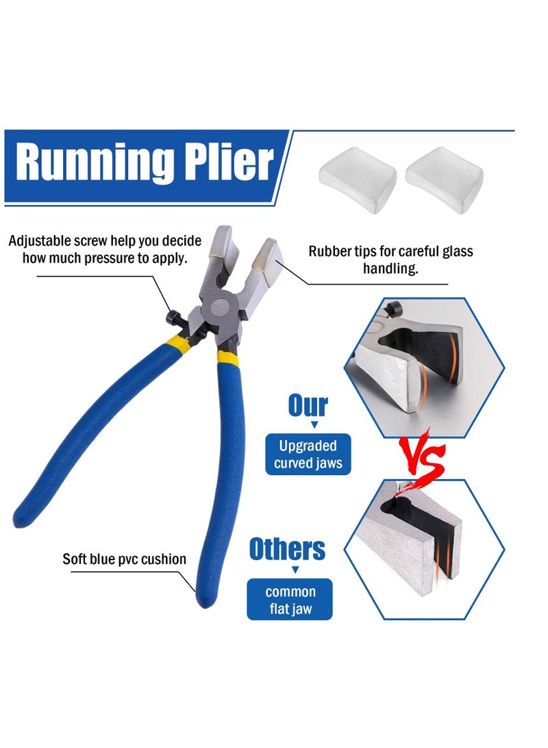 SYOSI Professional Glass Cutter Tool Kit Heavy Duty Glass Running Pliers and Pencil Style Glass Cutters Tools,Professional Stained Glass Cutting Tool with Replaceable Head for Mosaic Tiles  - Image 2