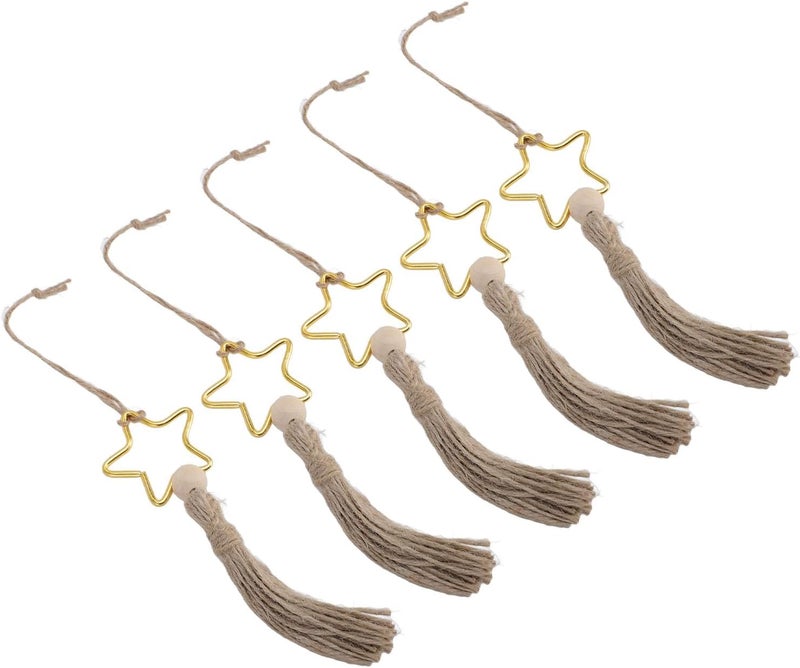 Aramox Wood Bead Jute Rope Tassel Elegant Star Hanging Ornament Long Lasting Decoration Modern Home Decor for Living Room Bedroom Balcony - Image 4