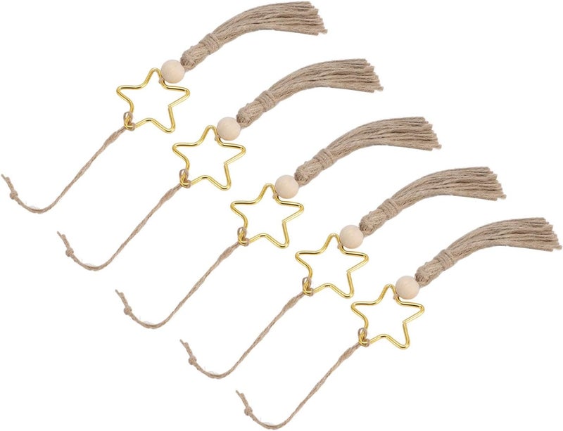 Aramox Wood Bead Jute Rope Tassel Elegant Star Hanging Ornament Long Lasting Decoration Modern Home Decor for Living Room Bedroom Balcony - Image 2