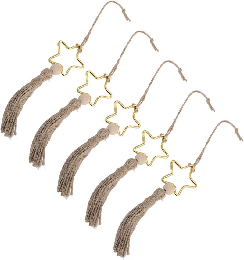 Aramox Wood Bead Jute Rope Tassel Elegant Star Hanging Ornament Long Lasting Decoration Modern Home Decor for Living Room Bedroom Balcony - Image 1