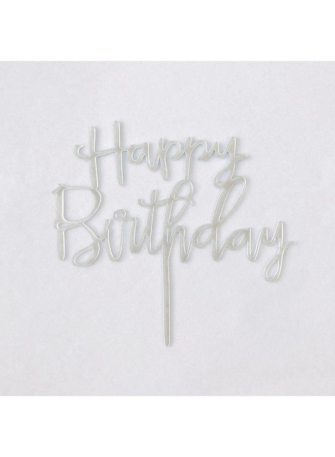 We Happy Pack of 2 Happy Birthday Cake Topper Mirrored Acrylic Cupcake Topper Perfect for Decorations and Party Supplies Silver - Image 4
