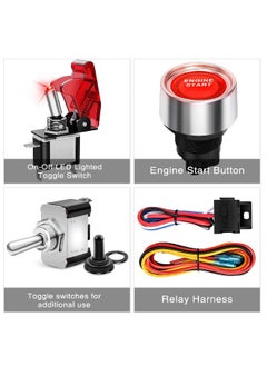 Ignition Switch Panel 12V 4 in 1 Rocker Switch with Engine Start Button Toggle Switches and Relay Wiring Harness LED - Universal Fit for RV Truck Racing Car Ignition Control Panel