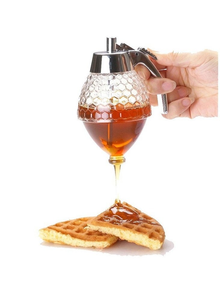 MIXDE - 200ML Honey Dispenser Bottle,No Drip Honey Dispenser With Stand And Honeycomb Design,,Suitable For Maple Syrup And Olive Oil Other Diluted Liquids - Image 1