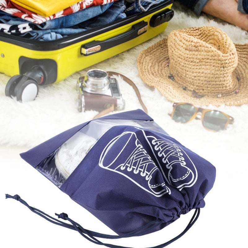 Portable Shoes Bag: Non-Woven Fabric Dustproof & Moistureproof - With PVC Transparent Window Drawstring Shoe Pouch for Family Storage & Travel Use - Image 3