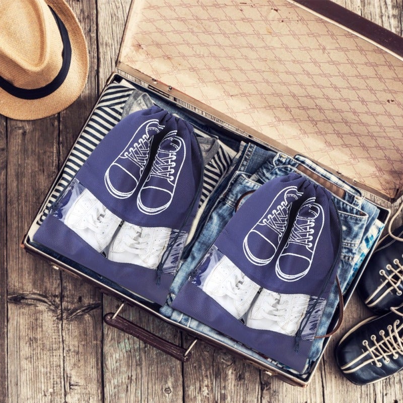 Portable Shoes Bag: Non-Woven Fabric Dustproof & Moistureproof - With PVC Transparent Window Drawstring Shoe Pouch for Family Storage & Travel Use - Image 4