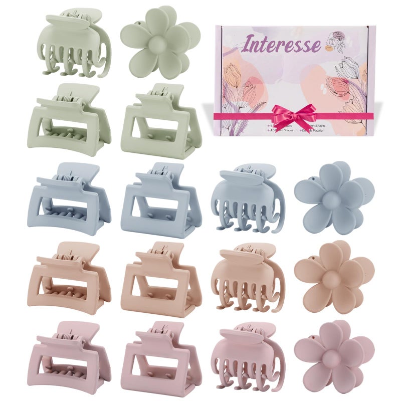 16 PCS Small Claw Clips for Thin Thick Hair 4 Shapes Small Hair Clips Cute Flower Claw Clips for Women Girls Mini Hair Clips for Kids Hair Accessories Macaroon Colors