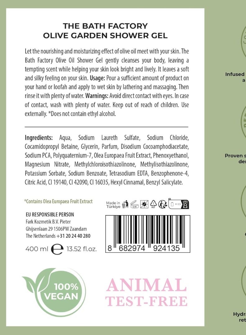 The Bath Factory Olive Garden Shower Gel 400 ml – Gentle Cleanser for Radiant Skin - Image 3