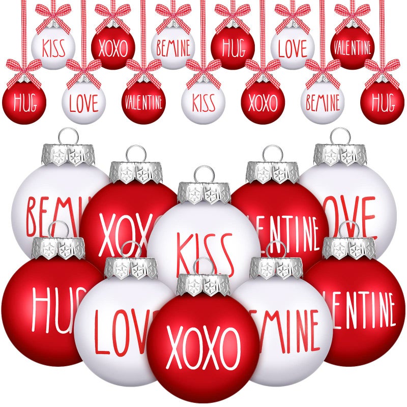 Vinsot 24 Pieces Valentines Day Ball Ornaments 236 Inch Red White Tree Ornaments Plastic Decorative Kiss Be Mine Love Hanging Baubles Valentines Day Decorations for Tree Home Decor