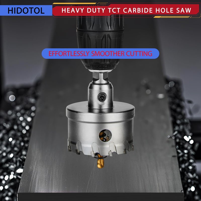 HIDOTOL 20PC TCT Carbide Hole Saw Kit 1/2" - 2-1/8" Tungsten Carbide Drill Bits Set with Titanium Pilot & L-Wrench, for Hard Metal Stainless Steel, Iron, Aluminum with Aluminium Case. - Image 4