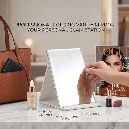 TOMATUS Mirror with Stand | Portable Folding Makeup Mirror for Office Desk, Vanity, Table & Travel | Compact Mirror Stand for Men & Women, Pack of 1 – White - Image 2