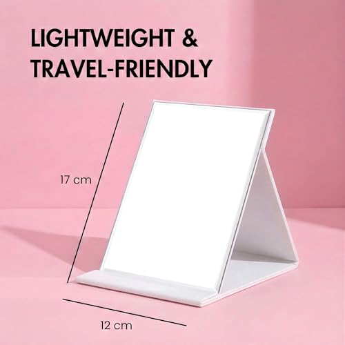 TOMATUS Mirror with Stand | Portable Folding Makeup Mirror for Office Desk, Vanity, Table & Travel | Compact Mirror Stand for Men & Women, Pack of 1 – White - Image 3