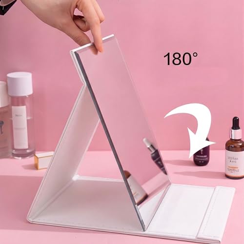 TOMATUS Mirror with Stand | Portable Folding Makeup Mirror for Office Desk, Vanity, Table & Travel | Compact Mirror Stand for Men & Women, Pack of 1 – White - Image 4