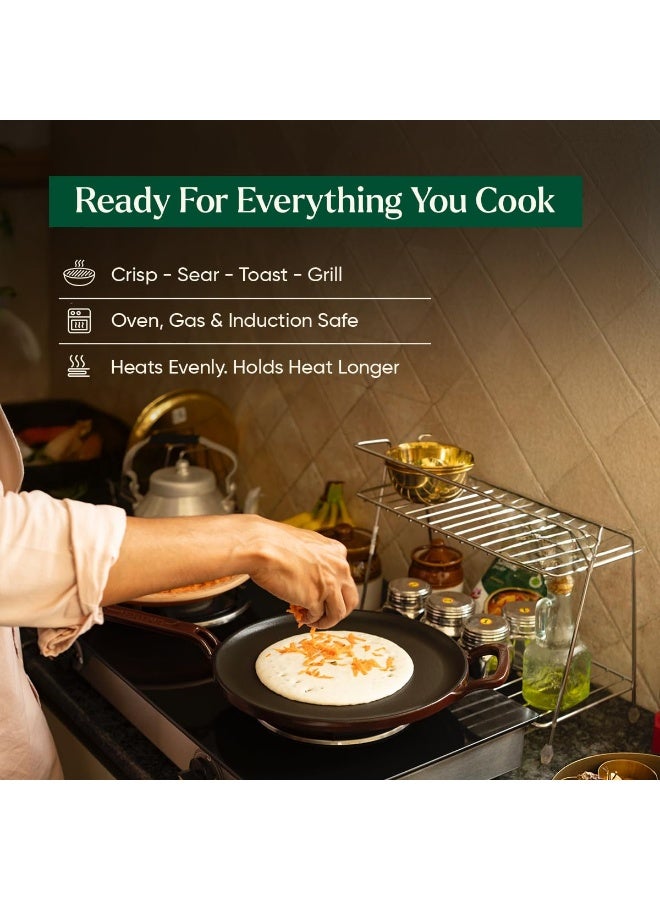 Ember Cookware Ti-Enamel Cast Iron Tawa for Dosa 27 cm | Non Stick Induction Cookware | 10 Year Warranty | Cast Iron Tawa for Roti & Dosa | Non Stick Dosa Tawa | Cast Iron Cookware | Wine - Image 2