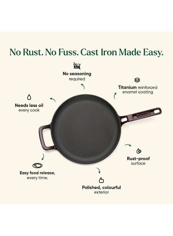 Ember Cookware Ti-Enamel Cast Iron Tawa for Dosa 27 cm | Non Stick Induction Cookware | 10 Year Warranty | Cast Iron Tawa for Roti & Dosa | Non Stick Dosa Tawa | Cast Iron Cookware | Wine - Image 4