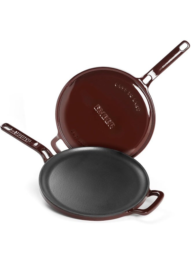 Ember Cookware Ti-Enamel Cast Iron Tawa for Dosa 27 cm | Non Stick Induction Cookware | 10 Year Warranty | Cast Iron Tawa for Roti & Dosa | Non Stick Dosa Tawa | Cast Iron Cookware | Wine - Image 1