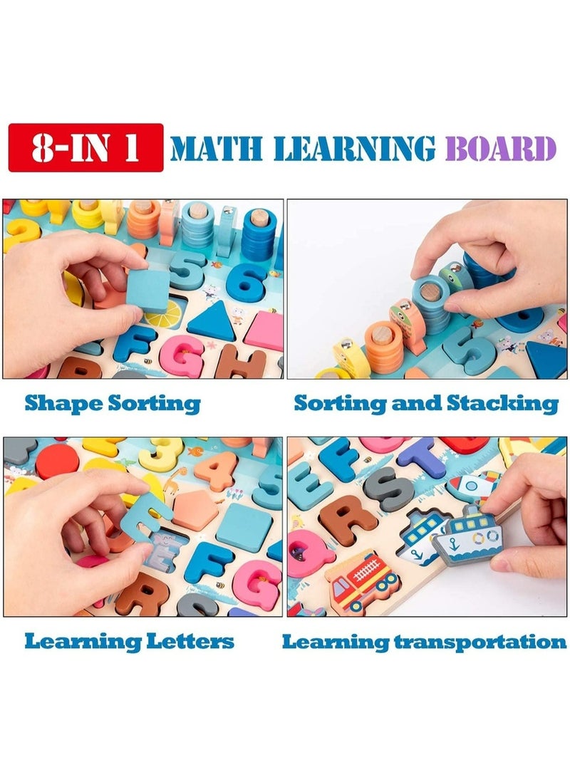8-in-1 Montessori Wooden Math Learning Board – Shape Sorting, Counting, Alphabet & Fishing Game Educational Toy - Image 4