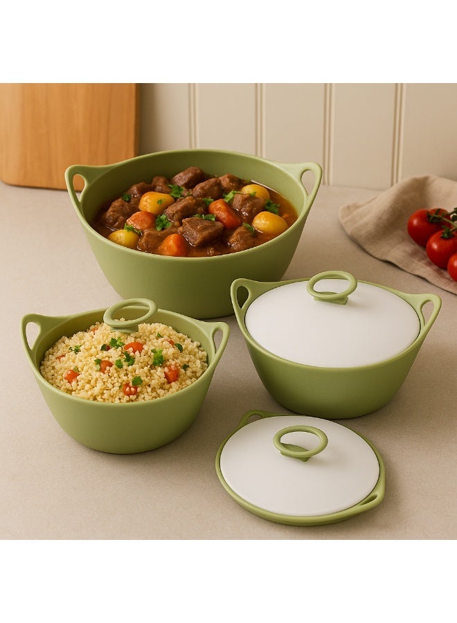 BASURRAH 3-Piece Thermal Food Container Set - Green - Made in India - 2.5L + 1.5L + 1.0L - Stainless Steel Inner - Image 5