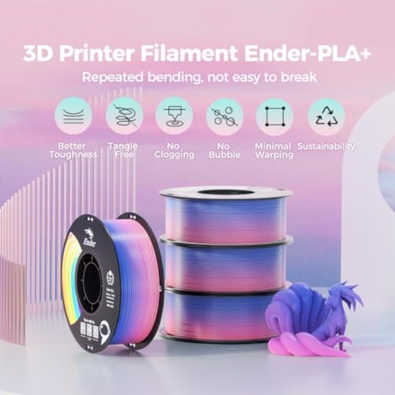 خيوط طابعة ثلاثية الأبعاد 1.75 مم قوس قزح PLA+ قوية ومتينة، عبوة فراغ مضادة للتشابك، خيوط طباعة ثلاثية الأبعاد مناسبة لمعظم الطابعات، بكرة وزنها 1 كغم، دقة ± 0.02 مم، متعددة الألوان - Image 2