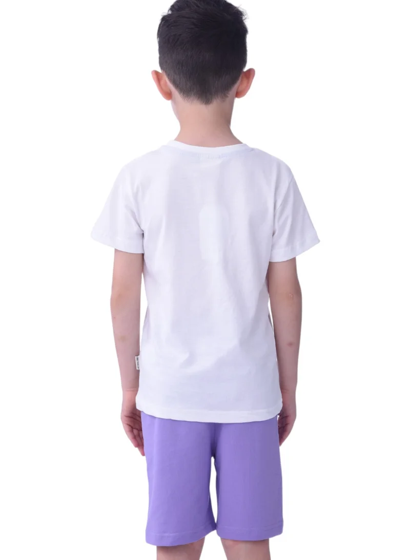 victor and jane Kids Boys 2 piece Set (2-8years) - T-Shirts & Shorts - White and Lilac (100% Cotton)