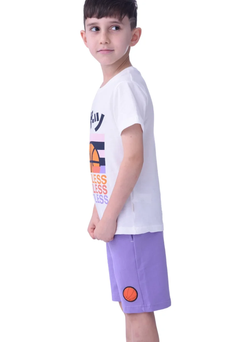 victor and jane Kids Boys 2 piece Set (2-8years) - T-Shirts & Shorts - White and Lilac (100% Cotton)