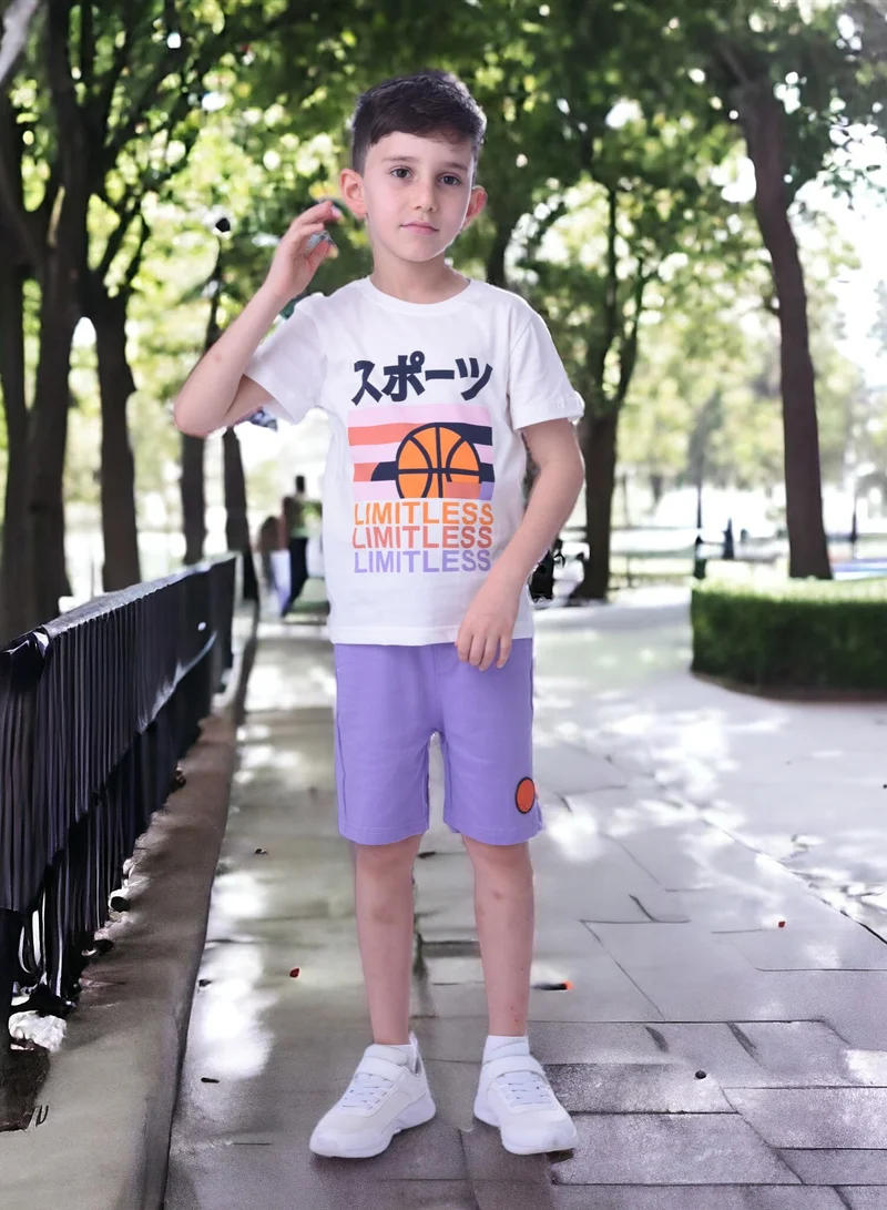 victor and jane Kids Boys 2 piece Set (2-8years) - T-Shirts & Shorts - White and Lilac (100% Cotton)