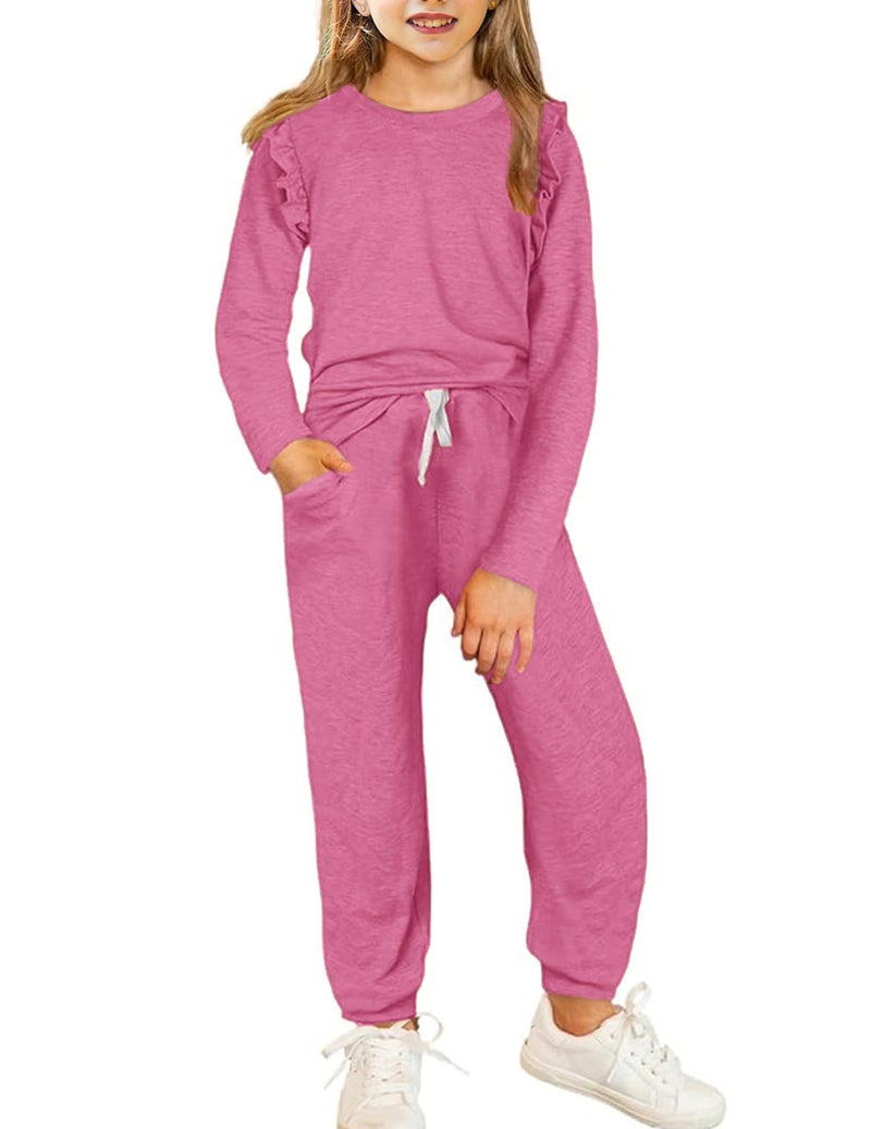 Yekaty Size 7 Girls Clothes Ruffled Long Sleeve Tops and Elastic Waistband Pants Sets Fall Outfits for School - Image 1