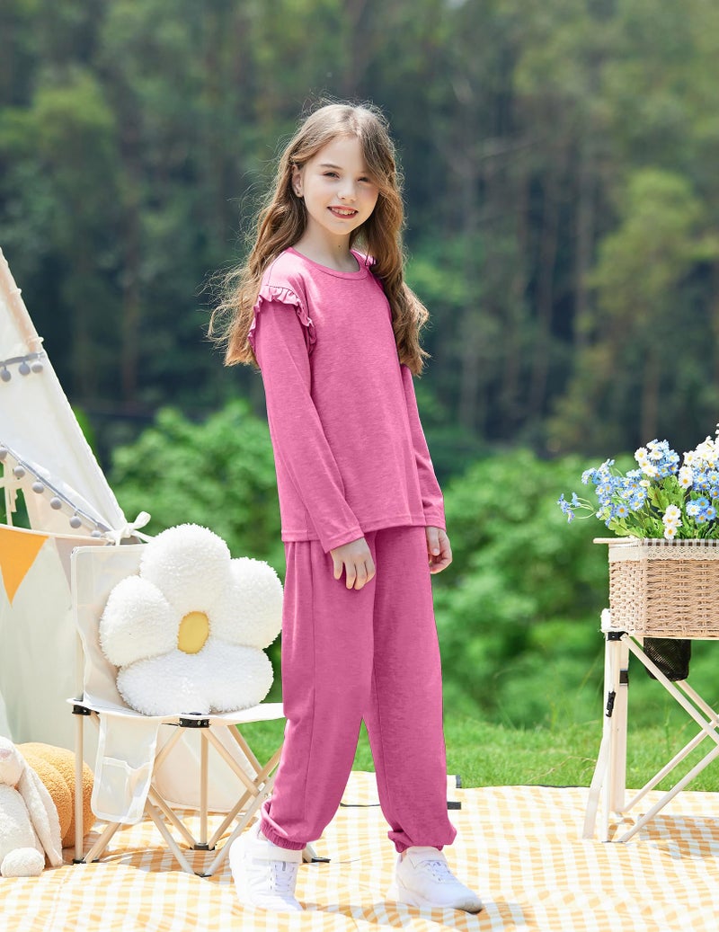 Yekaty Size 7 Girls Clothes Ruffled Long Sleeve Tops and Elastic Waistband Pants Sets Fall Outfits for School - Image 5