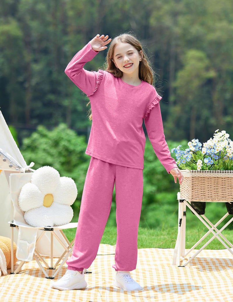 Yekaty Size 7 Girls Clothes Ruffled Long Sleeve Tops and Elastic Waistband Pants Sets Fall Outfits for School - Image 3