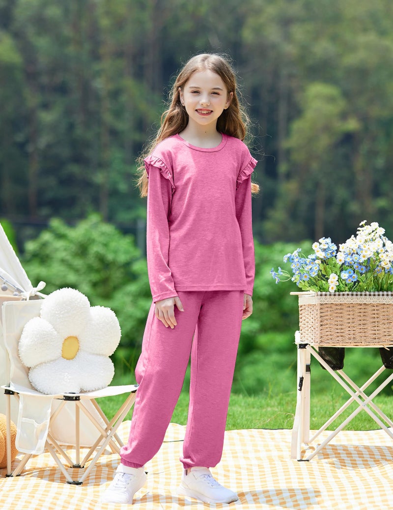 Yekaty Size 7 Girls Clothes Ruffled Long Sleeve Tops and Elastic Waistband Pants Sets Fall Outfits for School - Image 2
