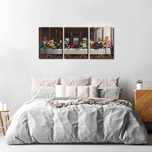 Pacimo The Last Supper Painting Prints on Canvas Last Supper Wall Art Decor for Living Room Modern 3 Panels Jesus Pictures Posters Giclee Gallery Wrap Artwork Stretched Framed Ready to Hang - 12" x 16" x 3 - Image 3