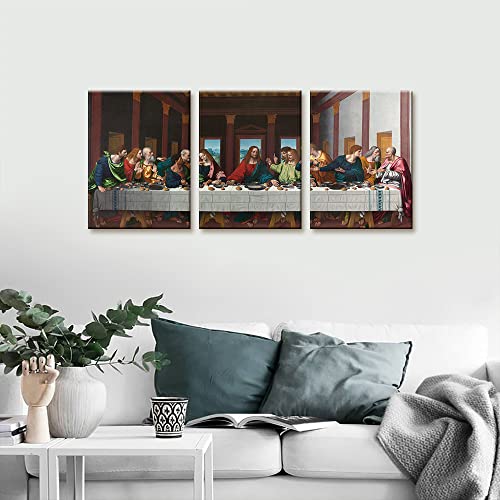 Pacimo The Last Supper Painting Prints on Canvas Last Supper Wall Art Decor for Living Room Modern 3 Panels Jesus Pictures Posters Giclee Gallery Wrap Artwork Stretched Framed Ready to Hang - 12" x 16" x 3 - Image 2